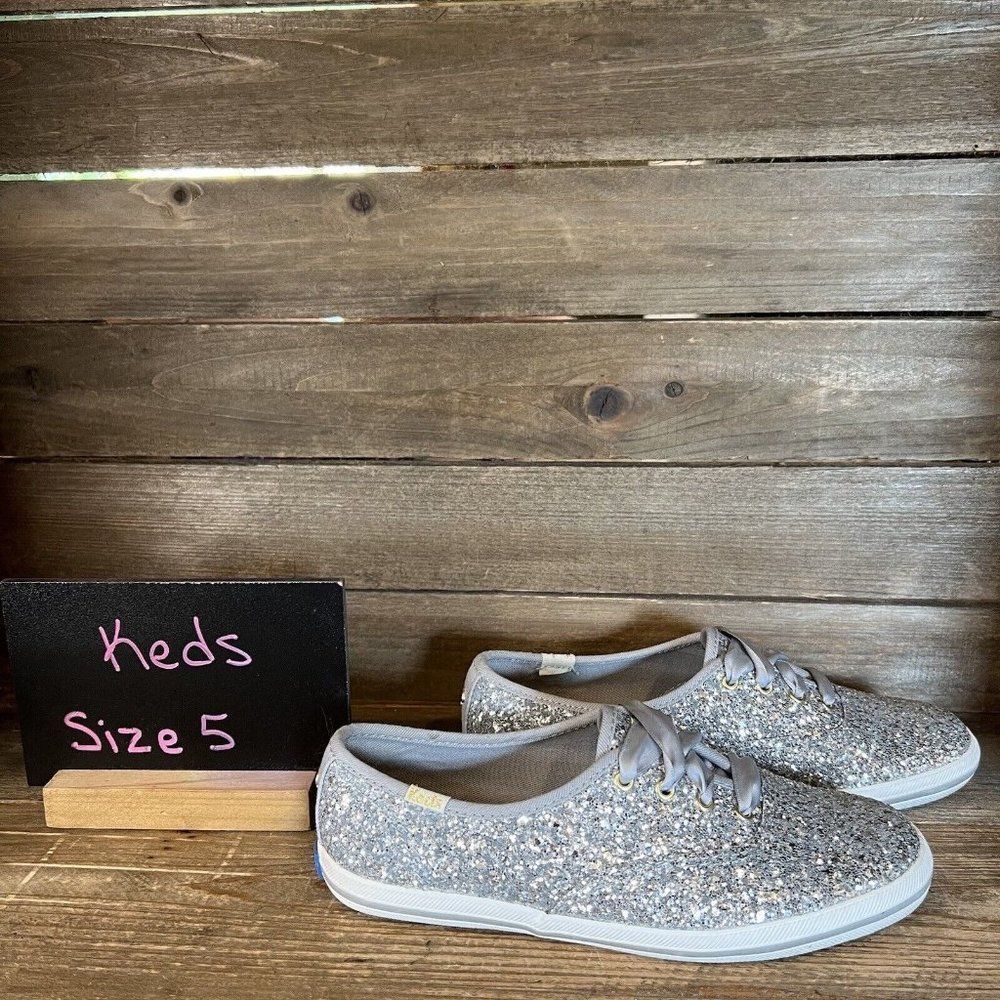 Womens Keds Kate Spade Silver Glitter Sparkle Shoes S… Gem